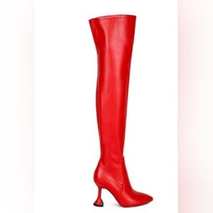 WOMEN'S LONDON RAG BRANDY HEELED KNEE HIGH BOOTS